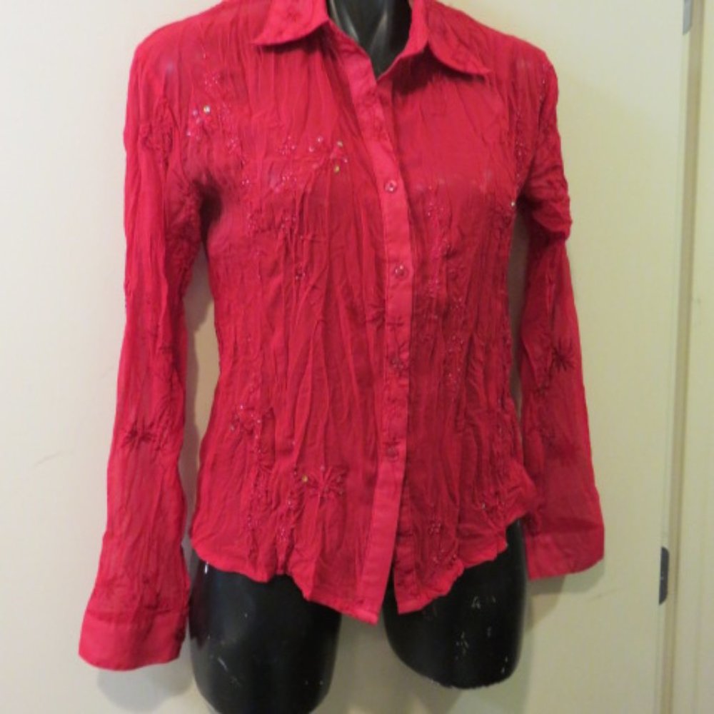 GINA BRAND RED BUTTON DOWN BLOUSE   SIZE LARGE